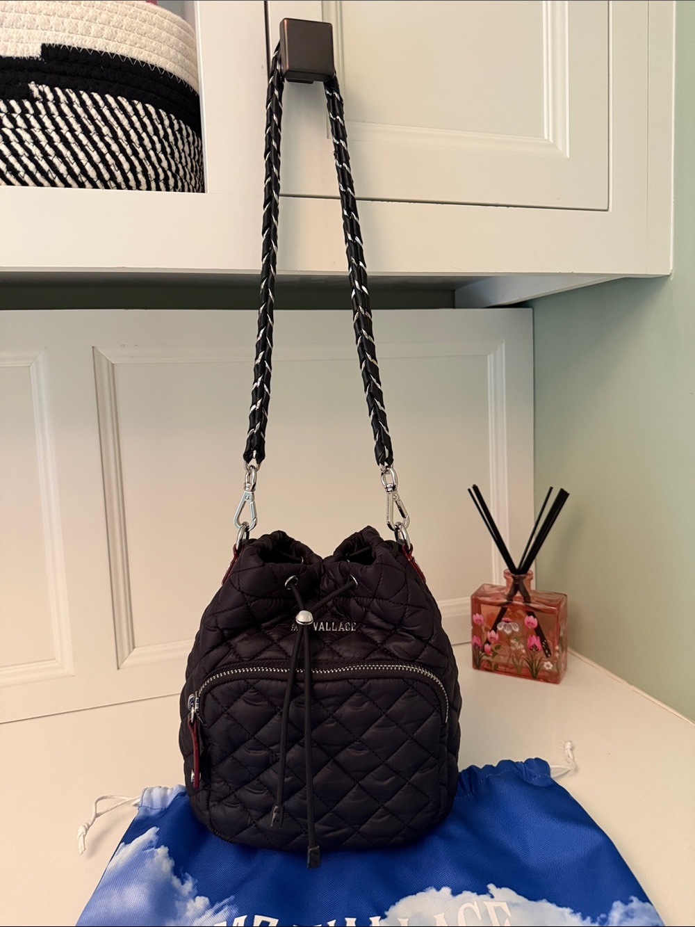 MZ Wallace Crosby Black Quilted Drawstring Bucket Bag Brand New with dust bag